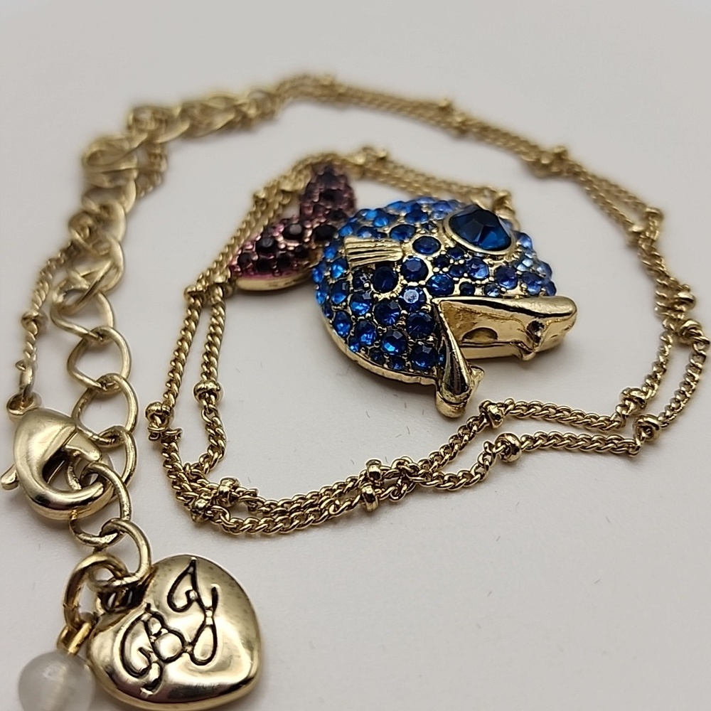 Betsey Johnson Blue and Gold Fish Pendant Necklace